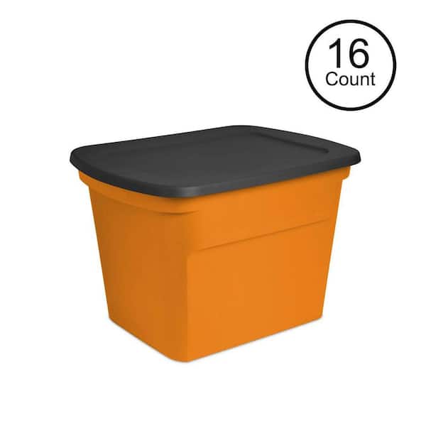 Sterilite 18 Gallon Orange Plastic Storage Container Bin Tote with Lid (16 Pack)