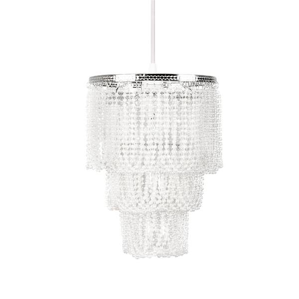 Tadpoles 9 in. x 12 in. 1-Light White Pearlized Bead Pendant Triple Layer Lamp Shade