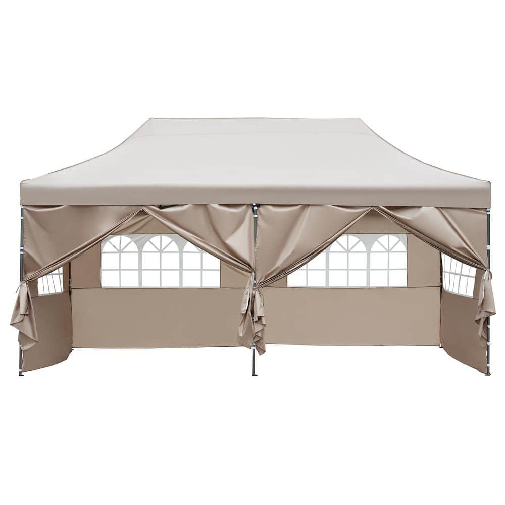 10 ft. x 20 ft. Khaki Pop Up Canopy Tent with 6 Sidewalls and Roller Bag