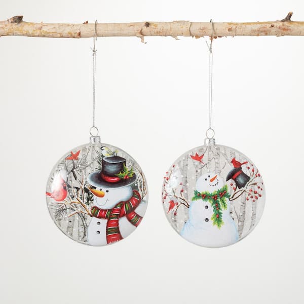 SULLIVANS 5 in. Multicolor Painted Snowman Disc Ornaments (Set of 2)