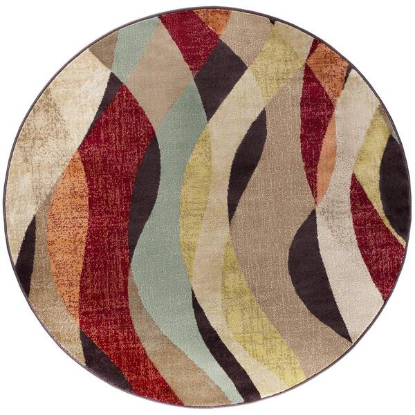 Tayse Rugs Deco Abstract Brown 6 ft. Round Indoor Area Rug