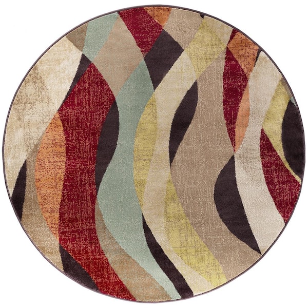 Tayse Rugs Deco Abstract Brown 8 ft. Round Indoor Area Rug