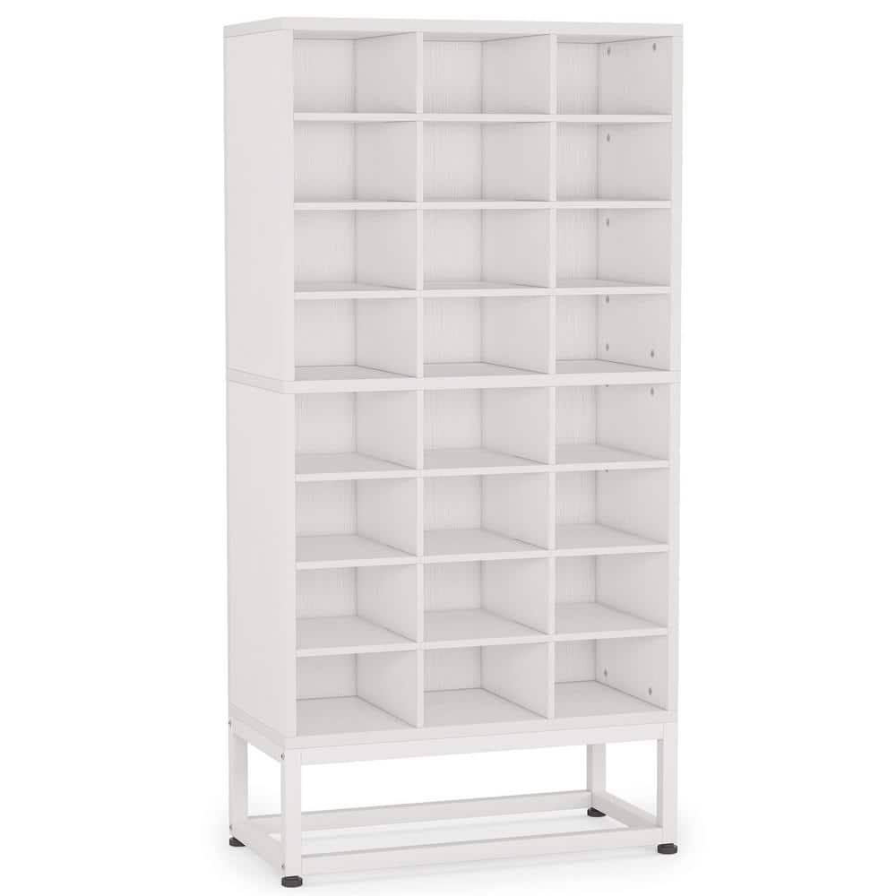 BYBLIGHT 43.3 in. H White 24-Pairs Shoe Storage Cabinet, Freestanding Wood Shoe Rack with Doors for Entryway
