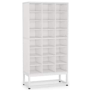 12.2 in. W White 24-Pairs Shoe Storage Cabinet, White Laminate Wood Shoe Rack with Adjustable Panel