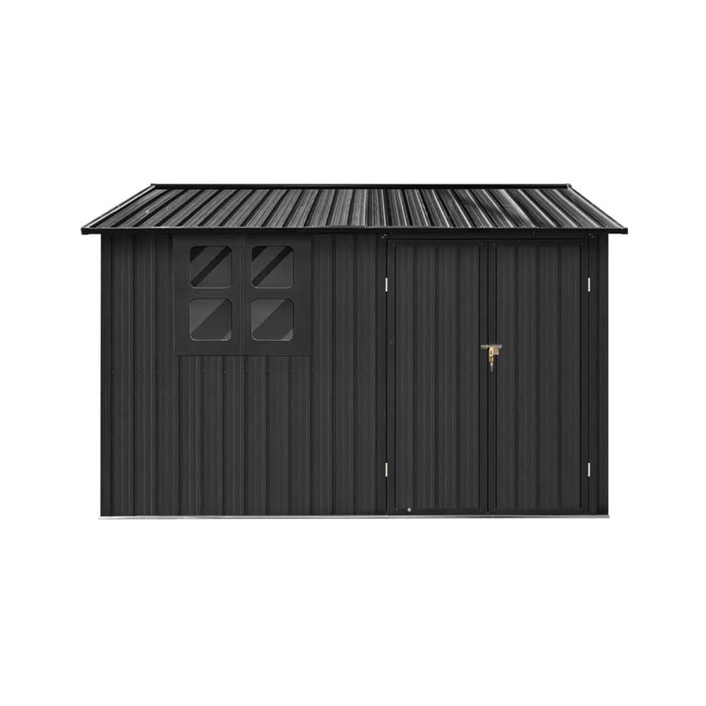 6 ft. x 8 ft. Black Outdoor Metal Garden Storage Shed with window for Garde