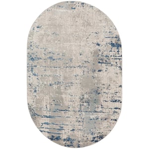 Concerto Ivory Grey Blue 6 ft. x 9 ft. Abstract Contemporary Oval Area Rug