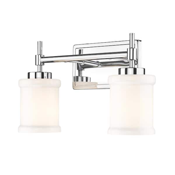 Unbranded Cadoc 15 in. 2-Light Chrome Vanity-Light with Gloss Opal Glass Shade