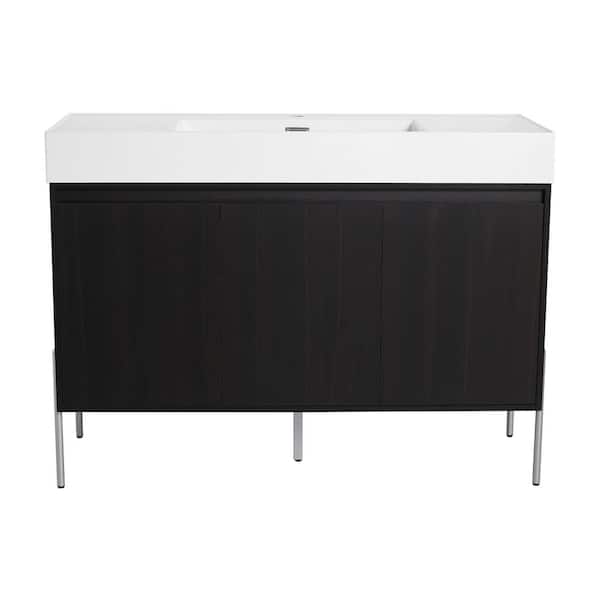 48 in. Single Sink Freestanding Black Bath Vanity with White Resin Top (Assembled), Ample Storage, Soft Closing Door