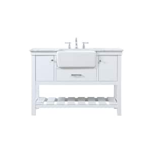 Simply Living 48 in. W x 22 in. D x 34.125 in. H Bath Vanity in White with Carrara White Marble Top