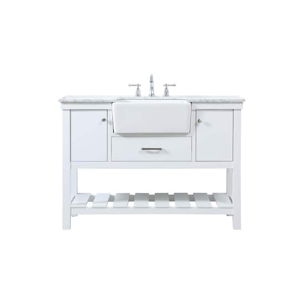 Unbranded Simply Living 48 in. W x 22 in. D x 34.125 in. H Bath Vanity in White with Carrara White Marble Top