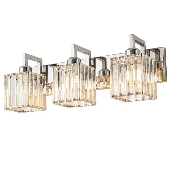 Home Lighting 20.47 in. 3-Light Chrome Modern Crystal Vanity Lights Wall Sconces for Bathroom