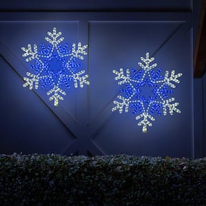 28 in. 407-Light LED Blue and Cool White Hanging Snowflake with Star Center