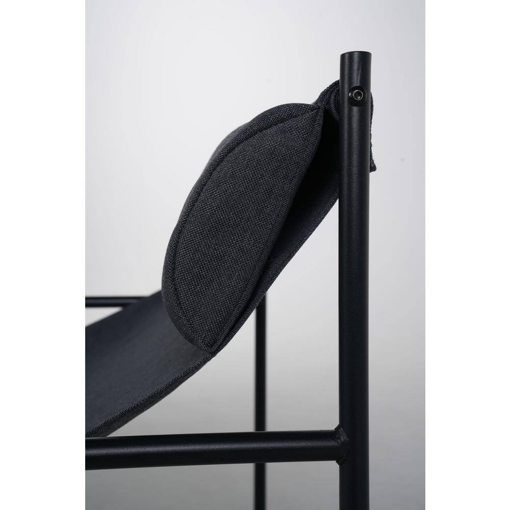 Modern Black Iron Outdoor Chaise Lounge with Arms