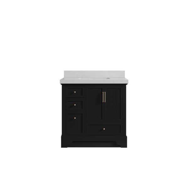 Willow Collections Alys 36 in. W x 22 in. D x 36 in. H Single Sink Bath Vanity Center in Black with 2 in. Carrara Qt. Top