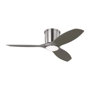 Titus 44 in. Modern Integrated LED Indoor/Outdoor Brushed Steel Hugger Ceiling Fan with Silver Blades and Remote Control