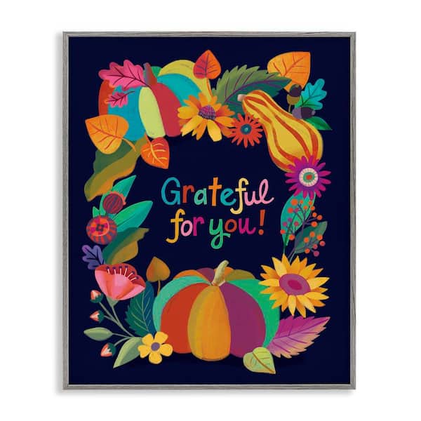 Stupell Industries Grateful For You Gourds by Riley Hutchens Gray Framed Typography Giclee Art Print 14 in. x 11 in.