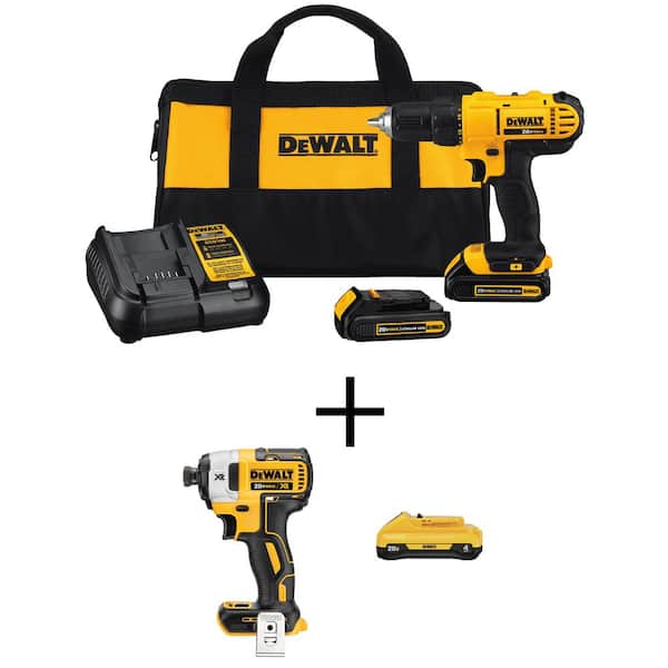 DEWALT 20V MAX Cordless 1/2 in. Drill/Driver, 1/4 in. Impact Driver, (2) 20V 1.3Ah Batteries, (1) 20V Battery, & Charger DCD771C2WDCF887 The Home Depot