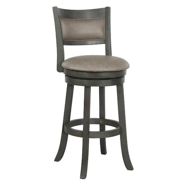 30 in. Wood Swivel Stool in Dove Faux Leather Back Antique Grey Finish