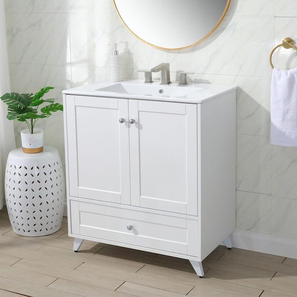 VC CUCINE 30 in. W x 18 in. D x 34 in. H Freestanding White Bath