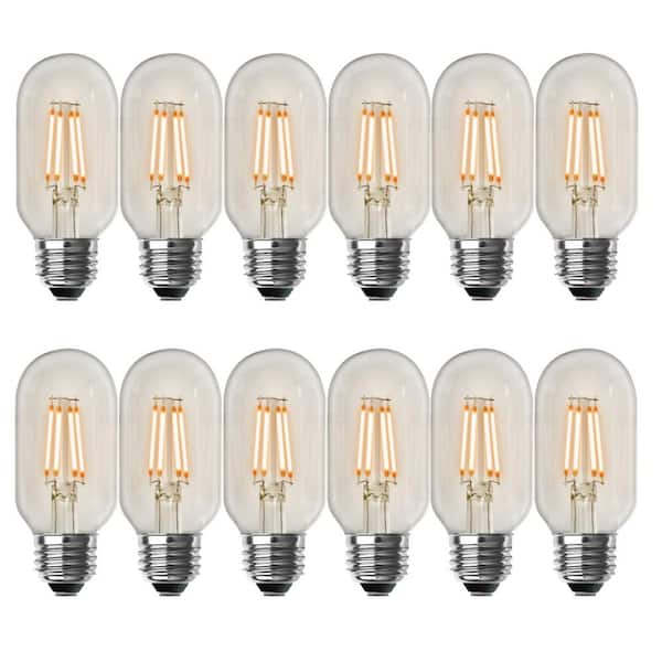 40-Watt Equivalent T14 Dimmable Straight Filament Clear Glass E26 Vintage Edison LED Light Bulb, Soft White (12-Pack)