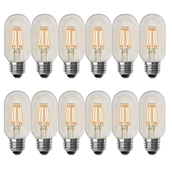 Feit Electric 40-Watt Equivalent T14 Dimmable Straight Filament Clear Glass E26 Vintage Edison LED Light Bulb, Soft White (12-Pack)