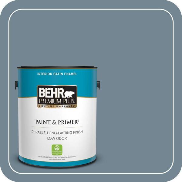 BEHR PREMIUM PLUS 1 gal. Home Decorators Collection #HDC-AC-24 Lyric Blue Satin Enamel Low Odor Interior Paint & Primer