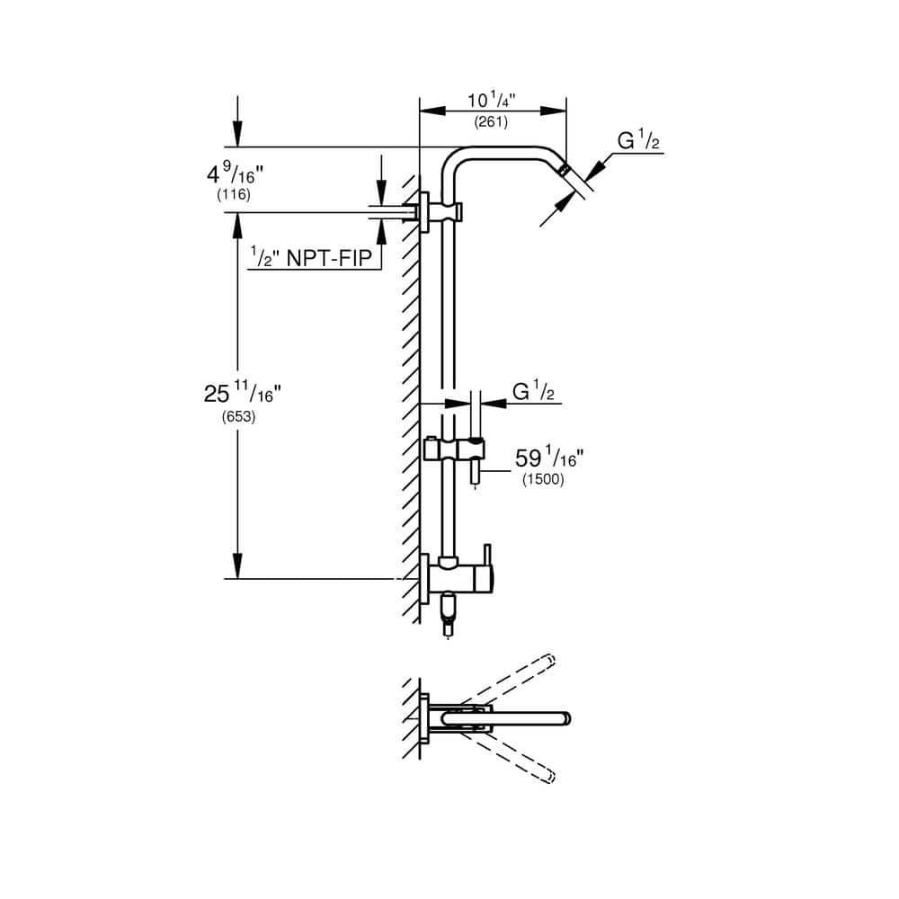 Brushed Nickel Adjustable Height Wall Mounted Shower System