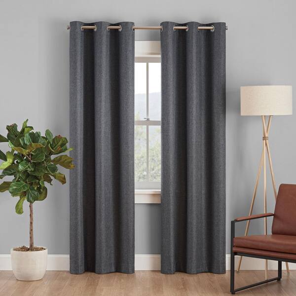 Eclipse Desmond Charcoal Solid Polyester 95 in. L x 40 in. W Blackout Grommet Curtain