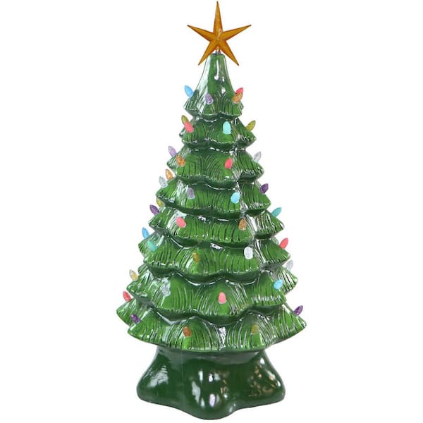 Christmas Time 3 ft. Pre-Lit Artificial Christmas Tree with Illuminated Star and Vintage Bulb Covers in Green