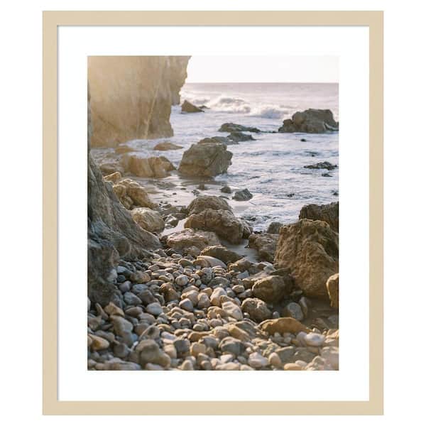Amanti Art Rocky Beach Sunset by Justine Milton 21 in. W x 25 in. H. Wood Framed Wall Art Print Framed in Brown