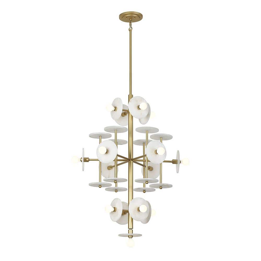Amani Royal Gold 15-Light Chandelier with Alabaster Shades