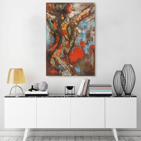 48 in. x 32 in. "Nude Study 2" Mixed Media Iron Hand Painted Dimensional Wall Art