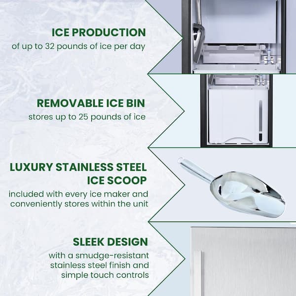 CASAINC Drop-Down Door Freestanding Cubed Ice Maker 100-lb Drop-Down Door Freestanding/Built-In Cubed Ice Maker (Silver) | MRS-ES199475AAN