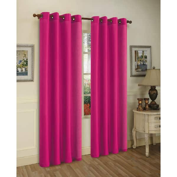 J&V TEXTILES Bright Rose Faux Silk 100% Polyester Solid 55 in. W x 84 in. L Grommet Sheer Curtain Window Panel (Set of 2)