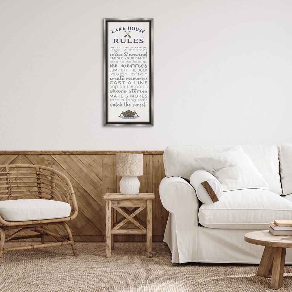 Fun Lake House Rules by 7 Trees Design Gray Floater Frame Typography Graphic Art Print 31 in. x 15 in. price history on PriceWatchPro