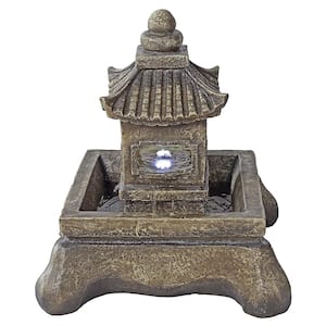 Mokoshi Pagoda Stone Bonded Resin Illuminated Garden Fountain