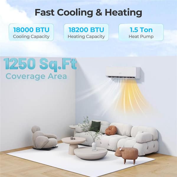 18000 BTU 25 SEER Ductless Mini Split Heat Pump with 13 ft. Lines Air Conditioner Cools 1250 sq. ft. 208-230 V AC Unit
