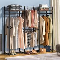 BYBLIGHT Carmalita Brown and Black Wood and Steel Clothes Rack Freestanding Garment Rack for Bedroom BB-JW0096QPHT