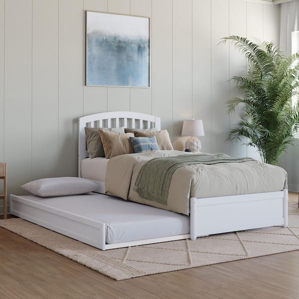 AFI Lucia White Solid Wood Frame Twin XL Platform Bed with Panel Footboard and Twin XL Trundle