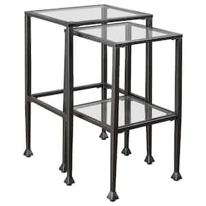 2-Piece Black Glass and Metal Nesting Tables