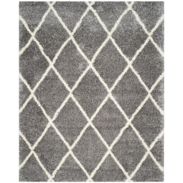 SAFAVIEH Montreal Shag Gray/Ivory 8 ft. x 10 ft. Geometric Diamonds Area Rug