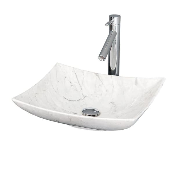 Wyndham Collection Arista Vessel Vanity Sink in White Carrera Marble