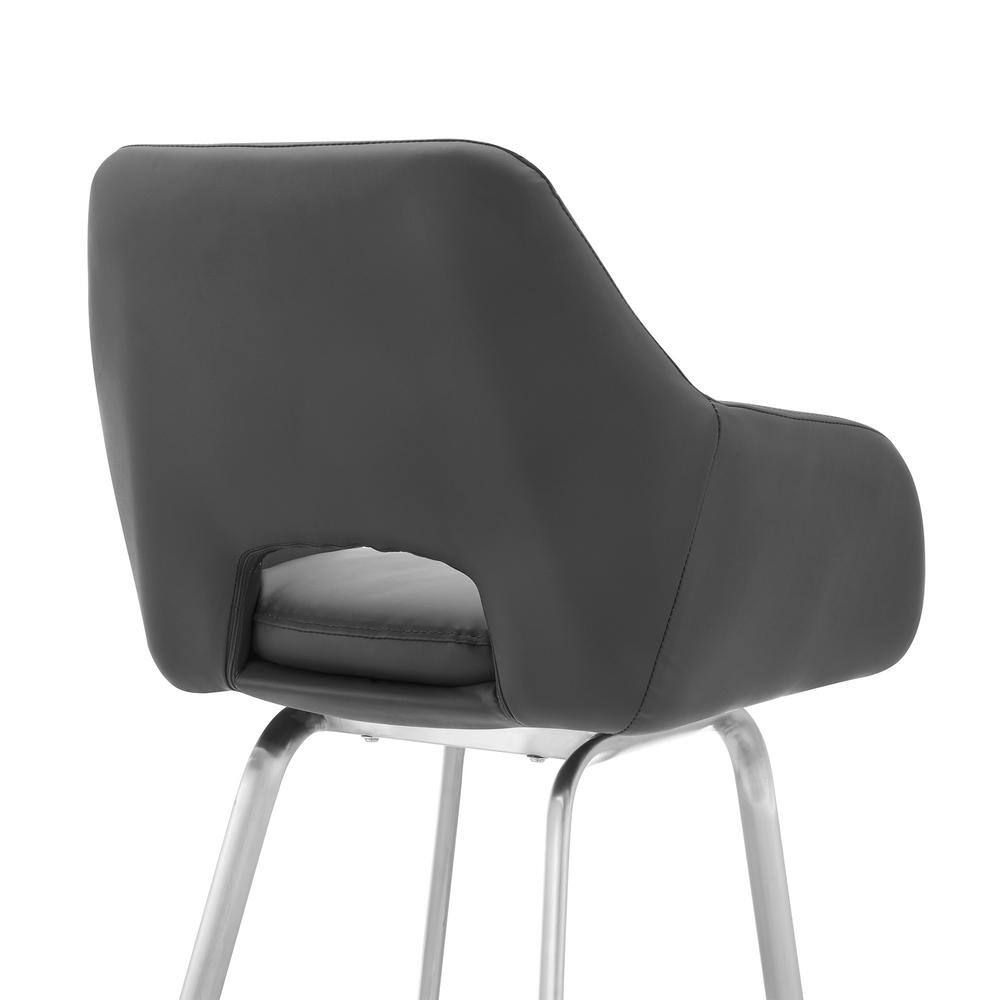 Contemporary 30" Swivel Bar Stool in Gray Faux Leather and Stainless Steel