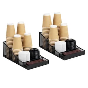 8.5 in. L x 14.5 in. W x 5.25 in. H Black Metal Cup and Condiment Station Countertop Organizer (Set of 2)