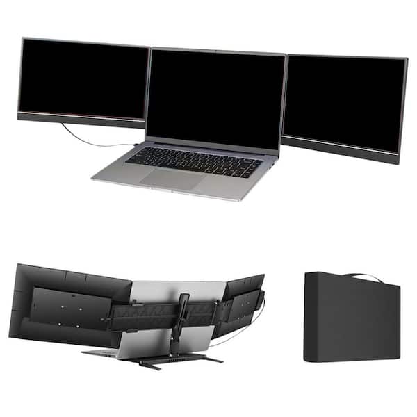Vrbgify 14 in. Triple Portable Monitor, FHD 1080P IPS, Type-C/HDMI, Foldable Dual Screen Extender 13in.-17.3in. Laptops, Win/Mac