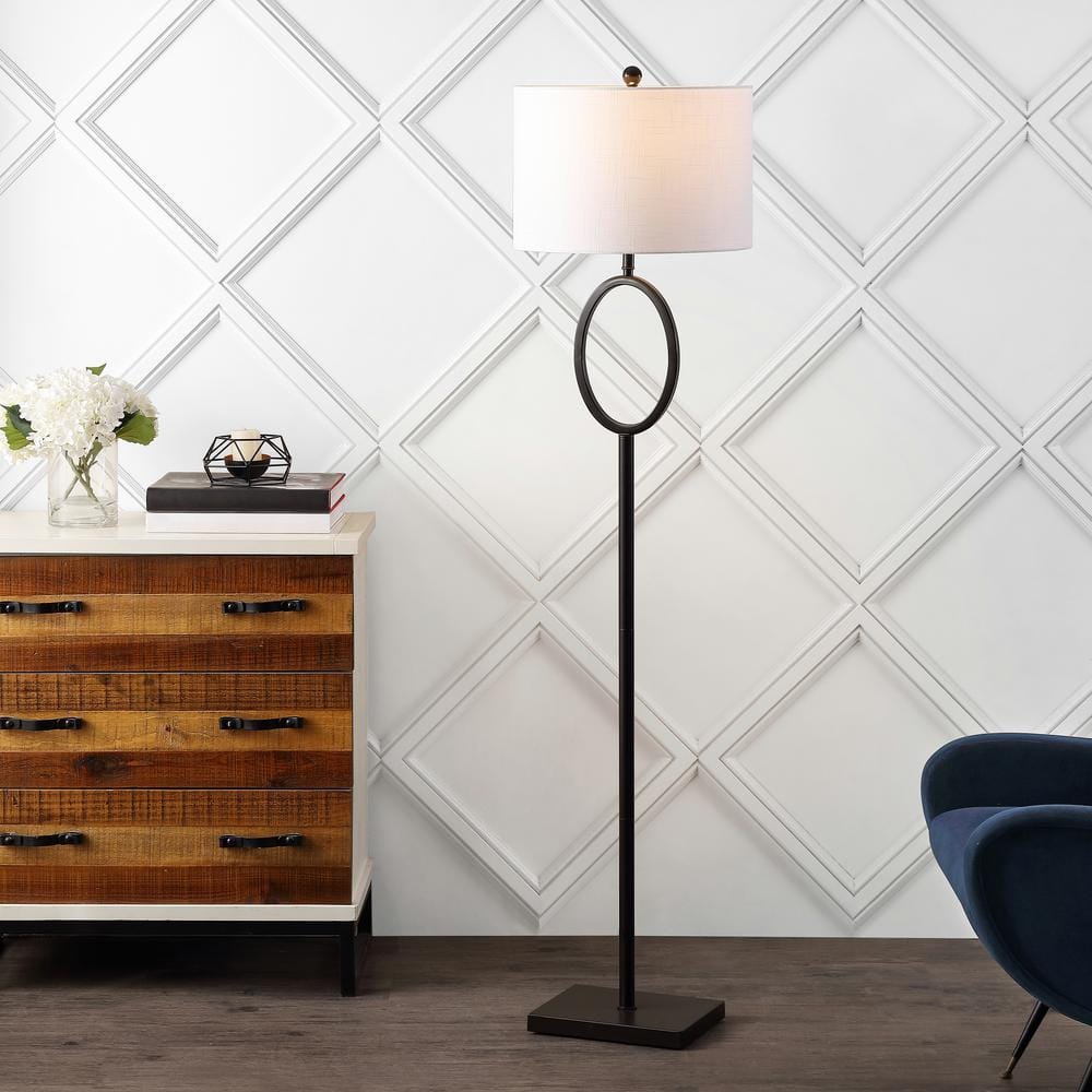April 61" Oil-Rubbed Bronze Metal LED Floor Lamp with White Linen Shade