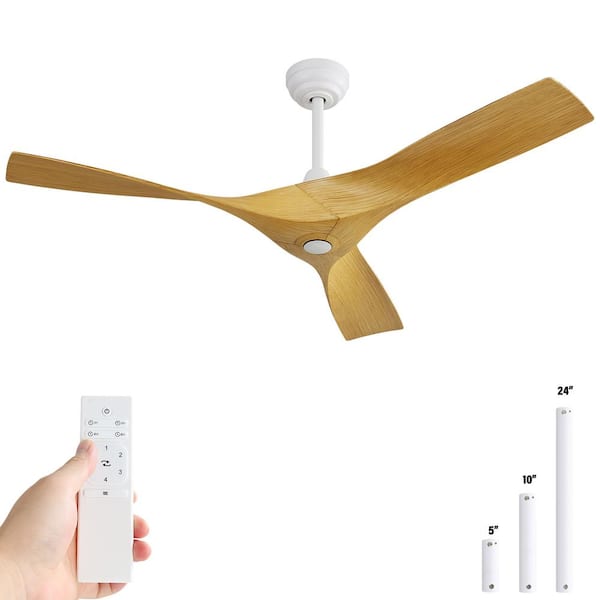 Sofucor 52 in. Indoor/Outdoor White Ceiling Fan No Light With Remote 3 Curved ABS Blades
