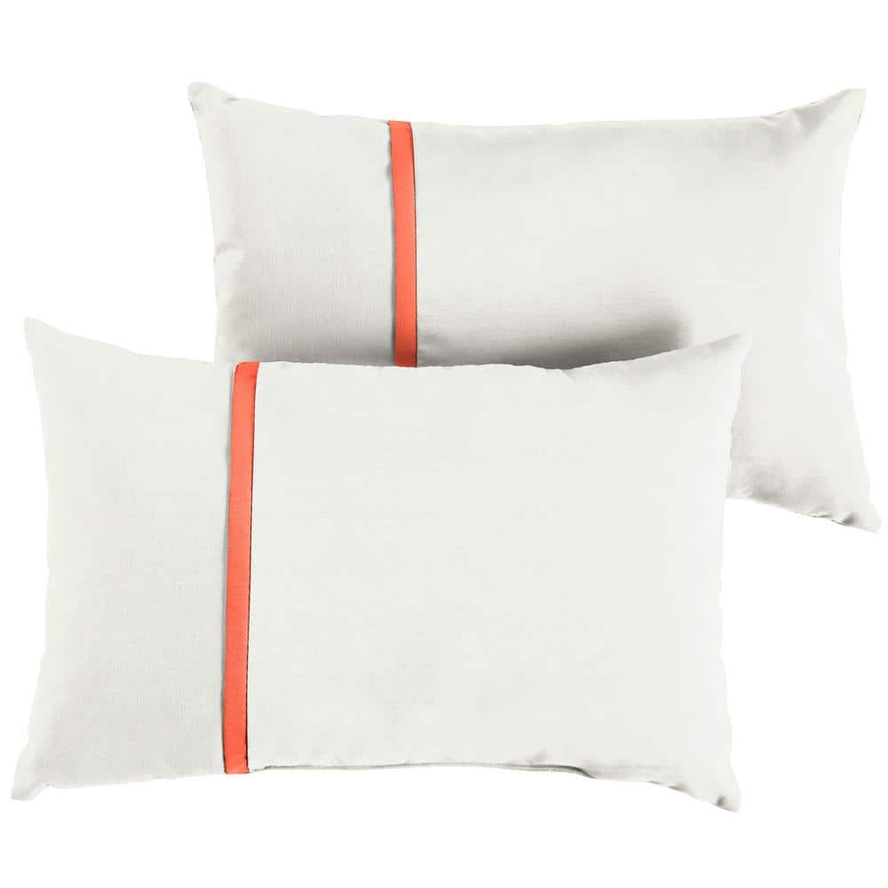 Sunbrella Ivory with Melon Coral Orange Rectangular Outdoor Knife Edge Lumb