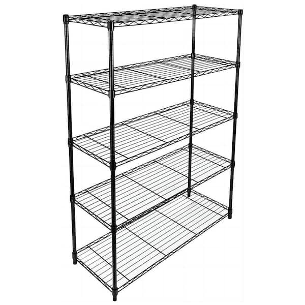 Heavy Duty 5-Shelf Shelving Unit with Wheel and Adjustable Feet, 36 x 14 x 60 in. 5-Tier, Black