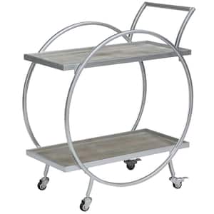 28 in. x 14 in. x 32 in. Metal Silver and Gray Odessa Bar Cart
